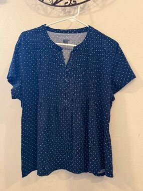 Land's End Women's Navy Blue pin tuck short sleeve top size XL